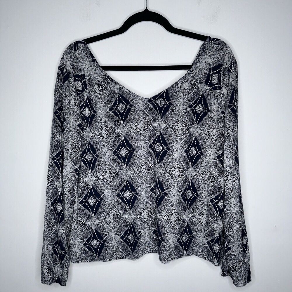 Roxy Women’s Argyl Diamond Print Top Boho Beachy Blue Size Medium - Picture 1 of 5